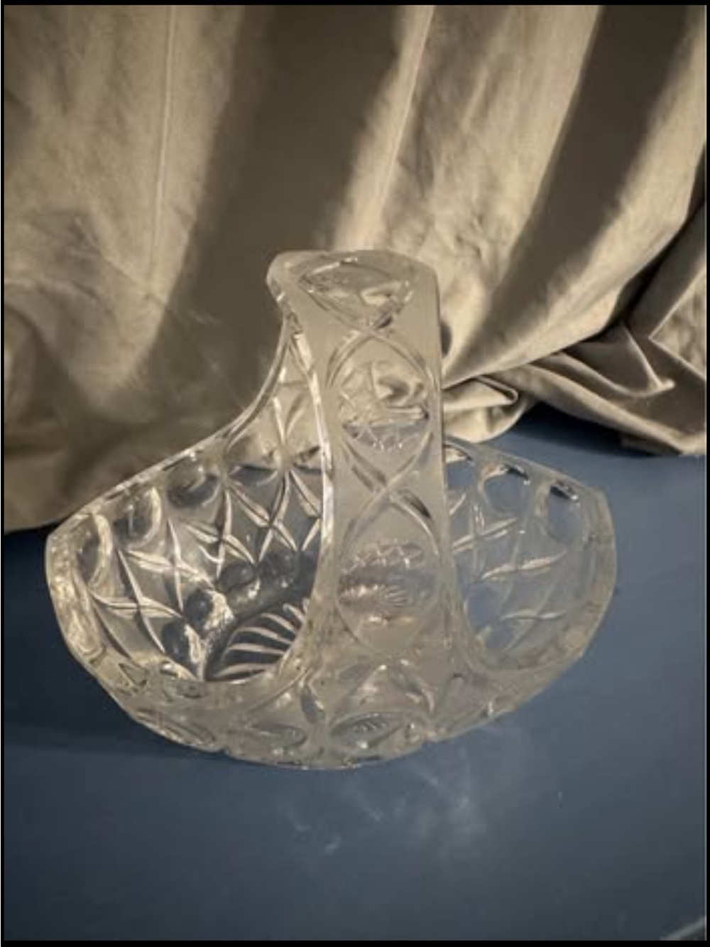 Cut Glass Crystal Basket with Handle - Clear